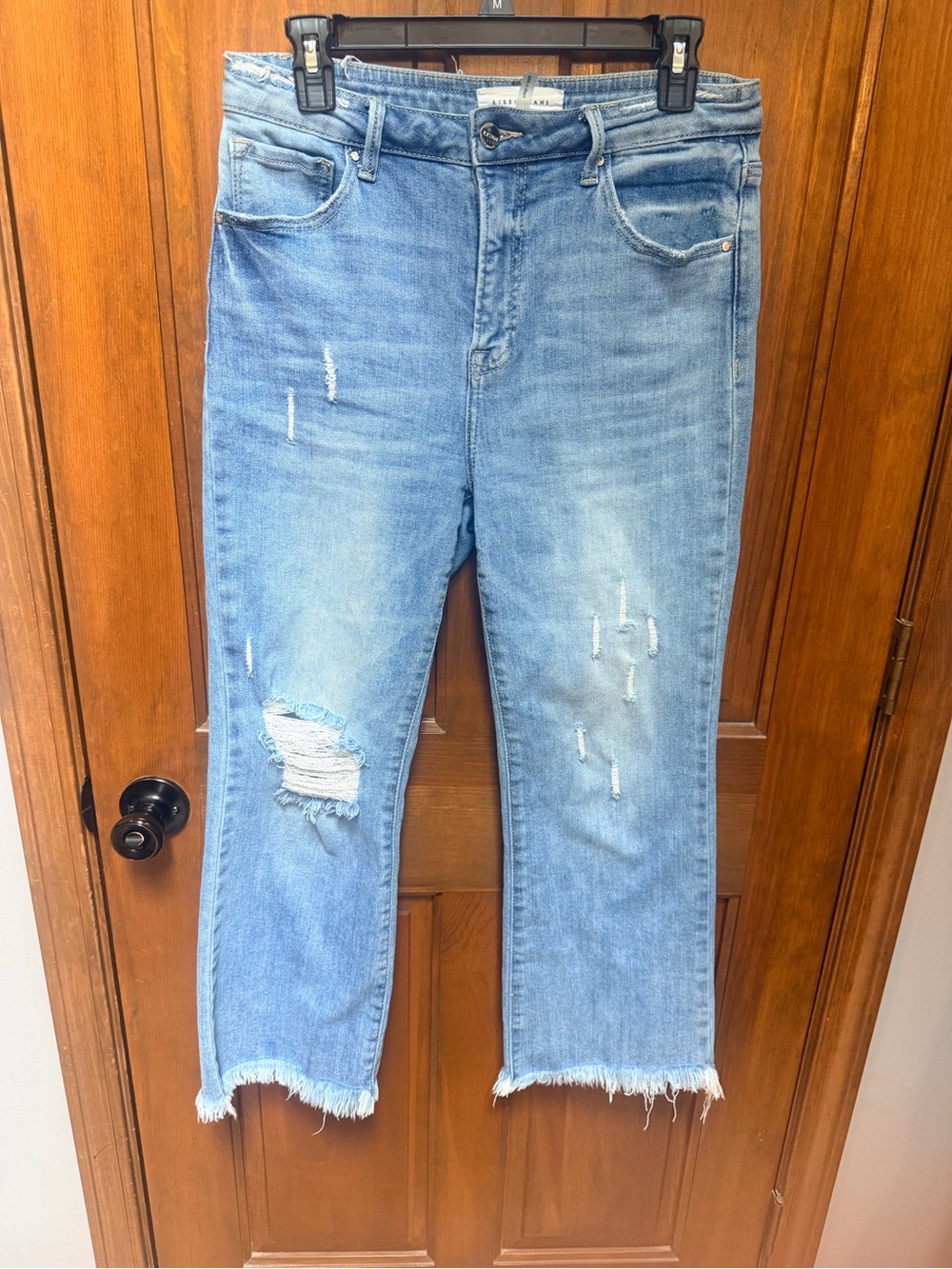 Risen Light Blue Distressed Cropped Women's Jeans